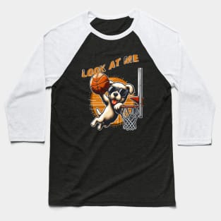 funny dog basketball Slam Dunked sport boys men kids Baseball T-Shirt